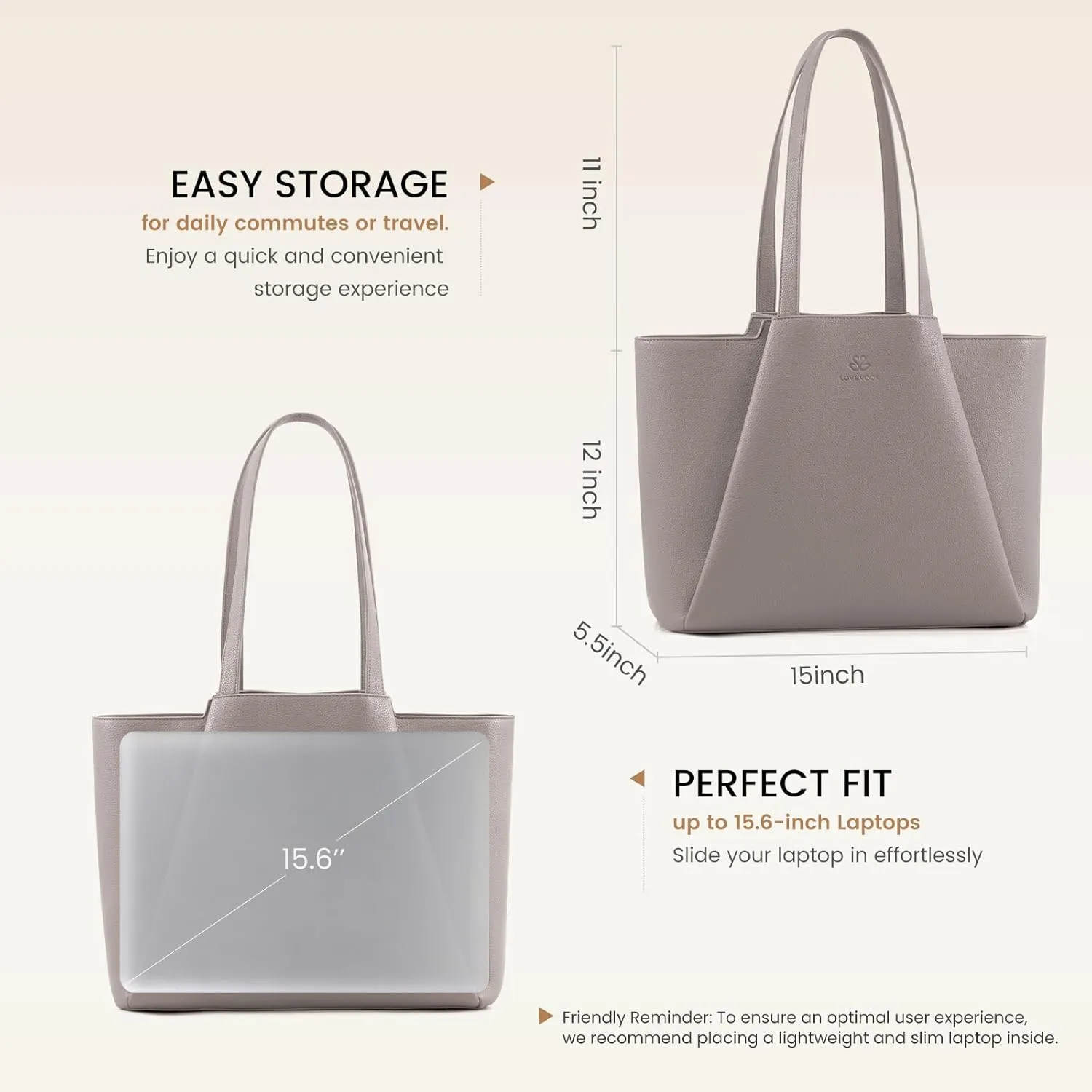 LOVEVOOK Laptop Tote Bag for Women 15.6 Inch Work Bag Leather Laptop Bag with Clutch, Large Capacity Office Purse Computer Briefcase Shoulder Bag for Casual Business Travel, Apricot&brown