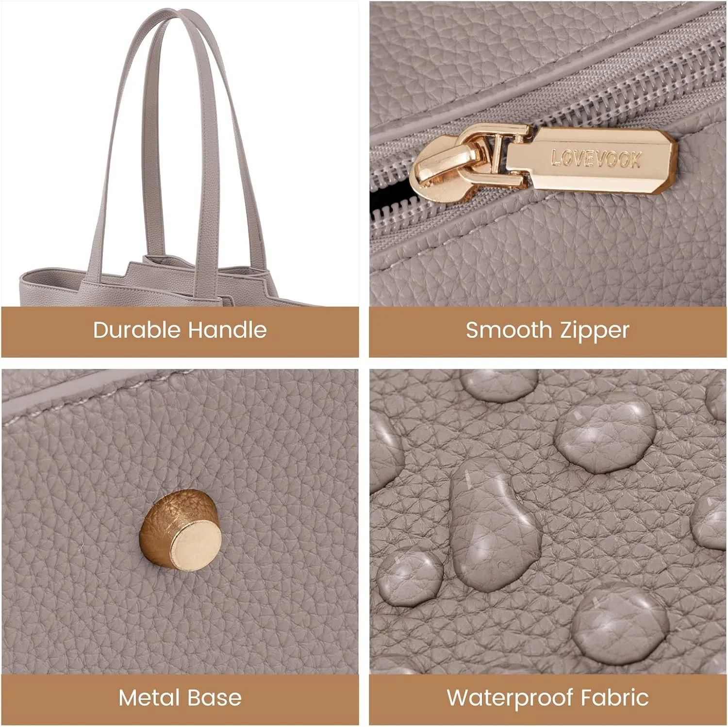 LOVEVOOK Laptop Tote Bag for Women 15.6 Inch Work Bag Leather Laptop Bag with Clutch, Large Capacity Office Purse Computer Briefcase Shoulder Bag for Casual Business Travel, Apricot&brown