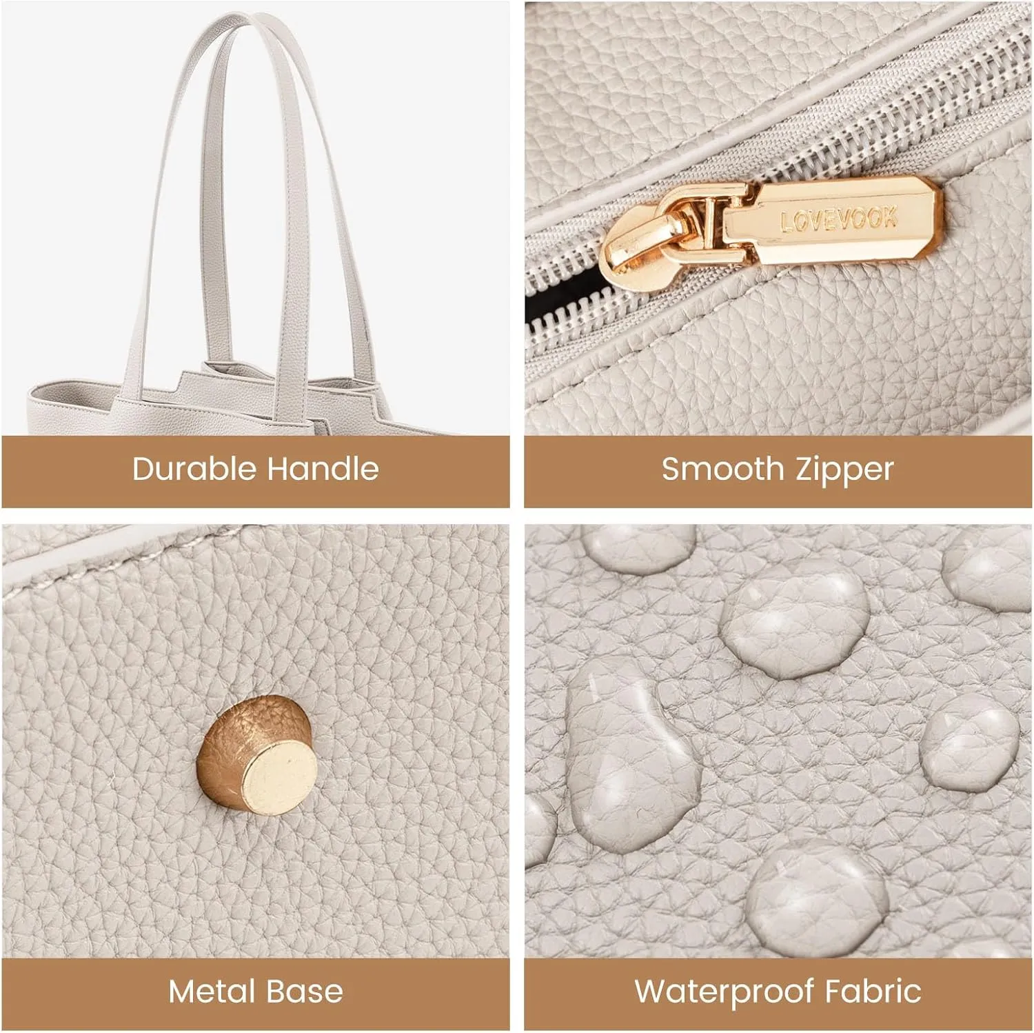LOVEVOOK Laptop Tote for Women - 15.6 Inch Leather Laptop Bag with Clutch, Large Capacity Office Purse for Casual Business Travel, Off White