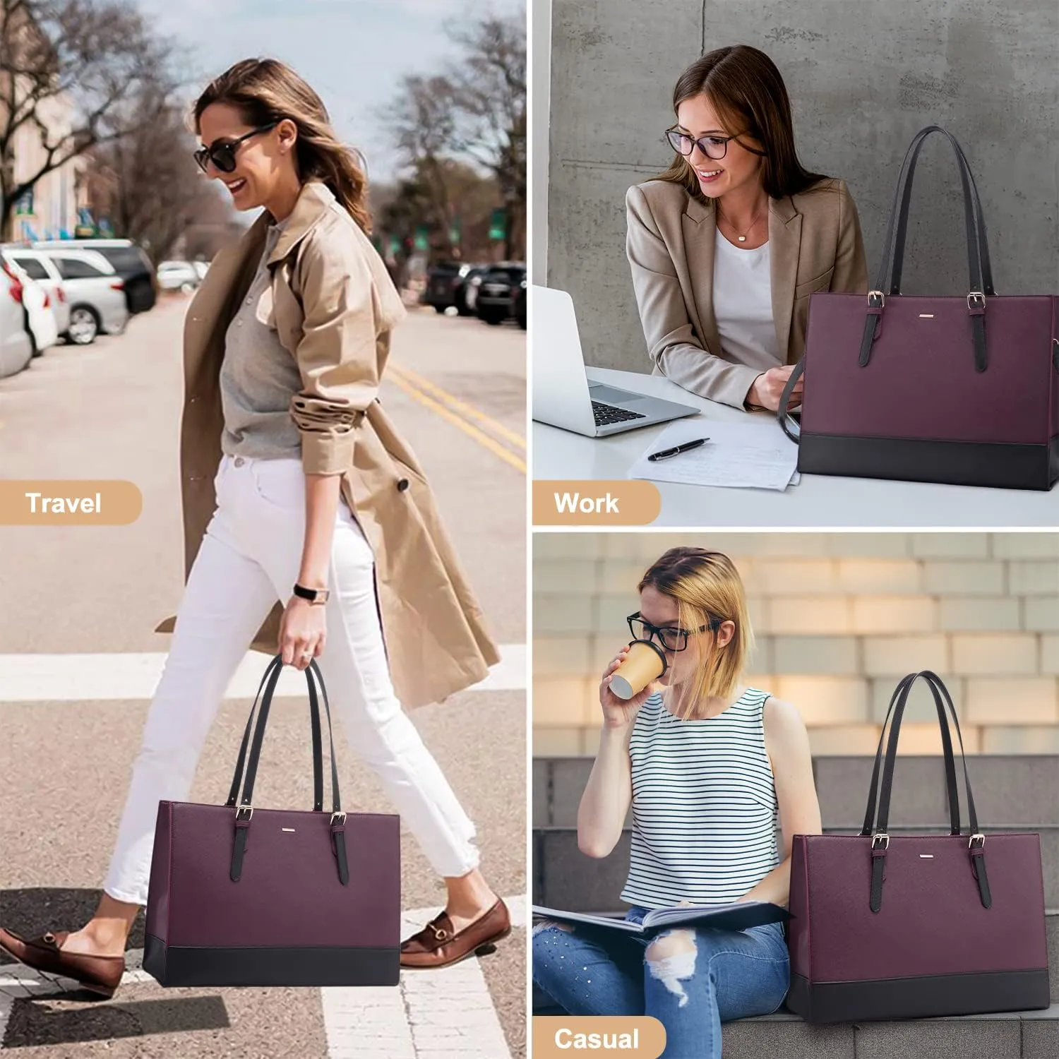 LOVEVOOK Laptop Tote for Women, Fashion Computer Bag 15.6 Inch Large Handbag, Shoulder Bag Purse for Business Work
