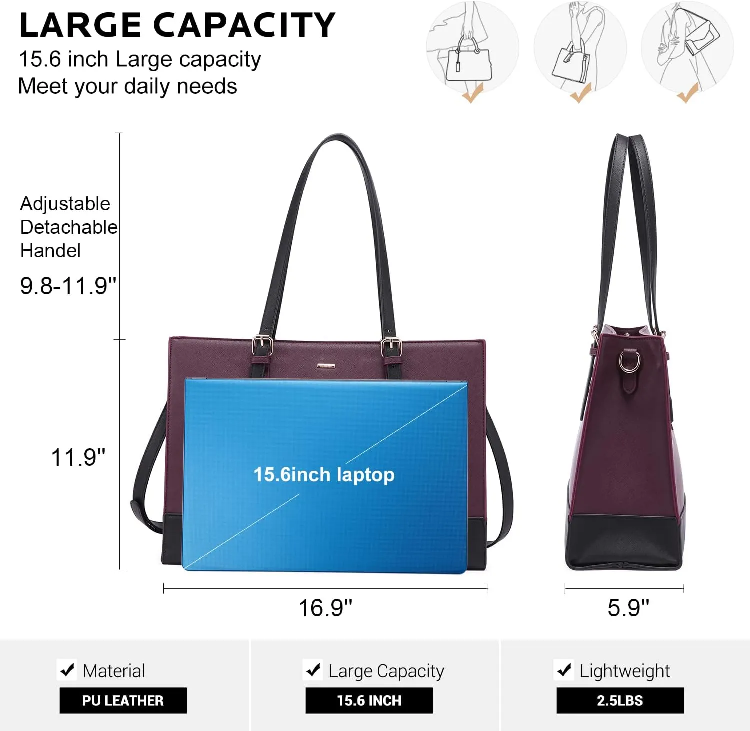 LOVEVOOK Laptop Tote for Women, Fashion Computer Bag 15.6 Inch Large Handbag, Shoulder Bag Purse for Business Work