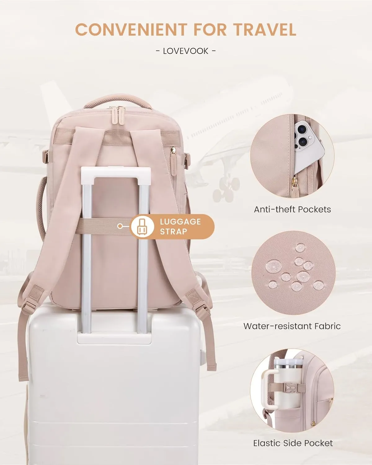 LOVEVOOK Travel Backpack for Women & Men, 40L Carry on Backpack Airline Approved, Large TSA Personal Item Travel Bag fits 17.3" Laptop, Business Weekender Bag for Essentials, 4Pcs