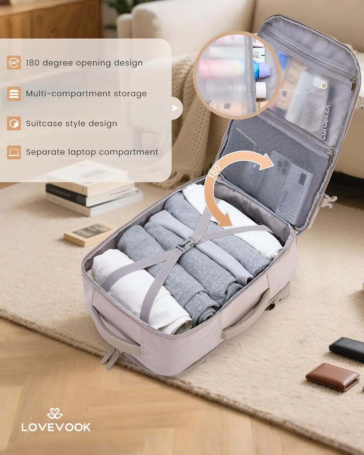 LOVEVOOK Travel Backpack for Women & Men, 40L Carry on Backpack Airline Approved, Large TSA Personal Item Travel Bag fits 17.3" Laptop, Business Weekender Bag for Essentials, 4Pcs