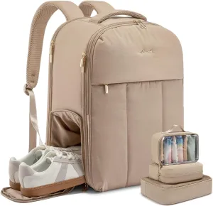 LOVEVOOK Travel Backpack for Women with Shoe Compartment, Puffer Carry on Backpack Flight Approved 40L Personal Item Travel Bag Fits 17inch Laptop, Waterproof Lightweight Bags with 3 Packing Cubes