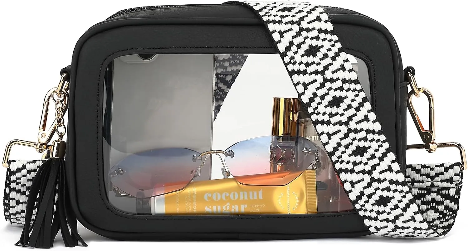 LOXOMU Clear Crossbody Bag Stadium Approved - Waterproof Clear Purses for Women Stadium Bag with Adjustable Guitar Strap