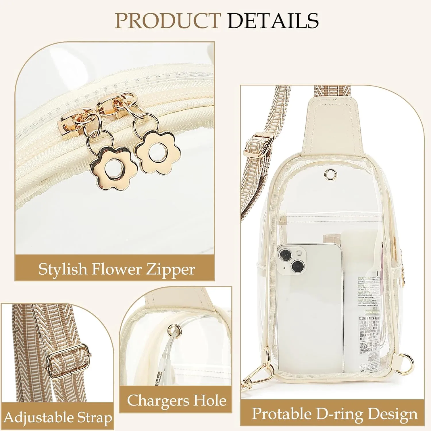 LOXOMU Clear Sling Bag for Stadium Events - Crossbody Purse for Women, Chest Bag Stadium Approved