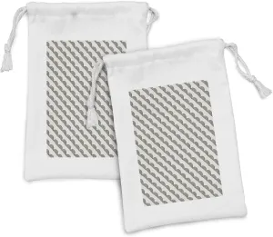 Lunarable Geo Wave Fabric Pouch Set of 2, Doodle Semi-Circular Concentric Shapes Diagonally Aligned Composition, Small Drawstring Bag for Toiletries Masks and Favors, 9" x 6", Black and Off White