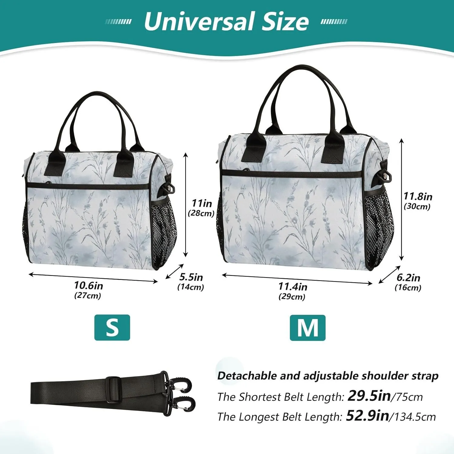 Lunch Bag for Women Men, Wispy Wildflower Reusable Insulated Lunch Box, Large Capacity Leakproof Lunch Cooler Bags for Work Travel Picnic, Medium