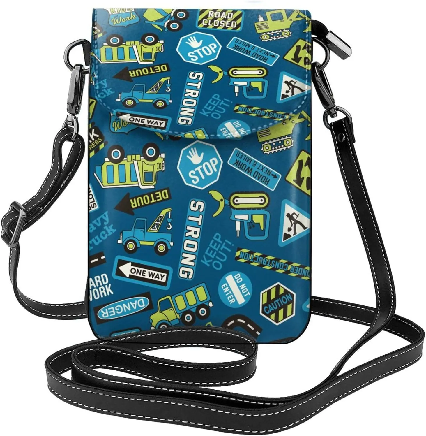 Machinery Road Construction Print Small Crossbody Bags for Women Leather Cell Phone Purses Mini Leather Shoulder Handbag Adjustable Strap