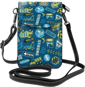 Machinery Road Construction Print Small Crossbody Bags for Women Leather Cell Phone Purses Mini Leather Shoulder Handbag Adjustable Strap