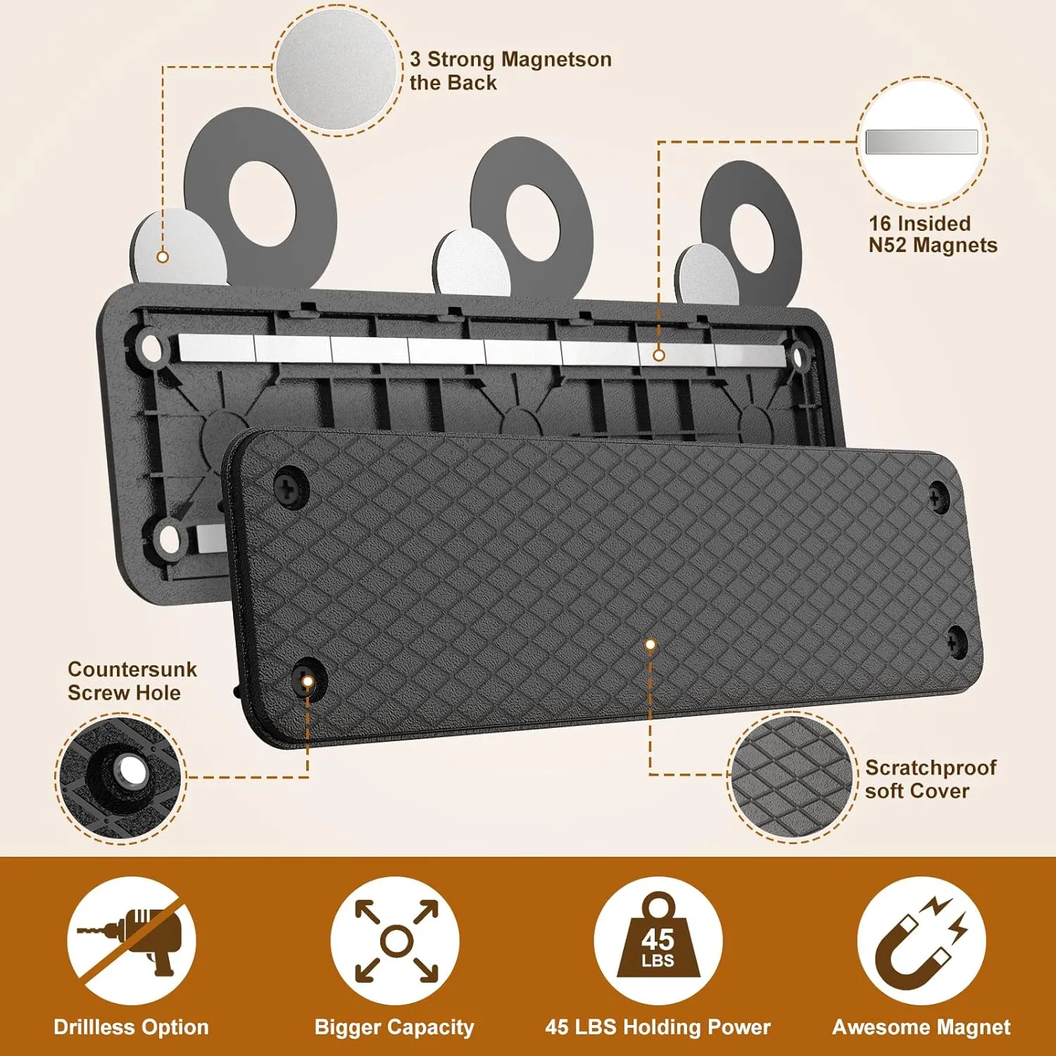 Magnetic Ammunition Holder，Double Sided Gun Magnet for Gun Magazines, Knives, Organize Mount in Gun Safe, Cabinet, Wall, Door, Ammo Storage Accessories for Handgun, Pistol and Rifle Mags