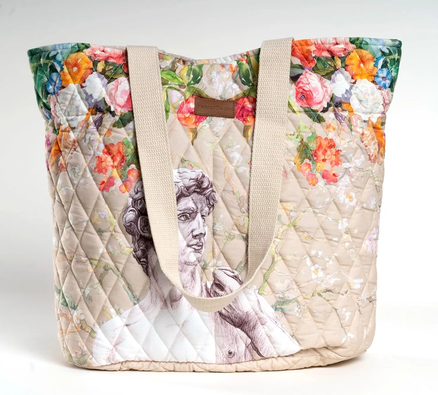 Maison d' Hermine Shopping Bags Cotton Quilted Tote Bag with Zipper Pockets Small Pouch Reusable Grocery Bag Work Travel