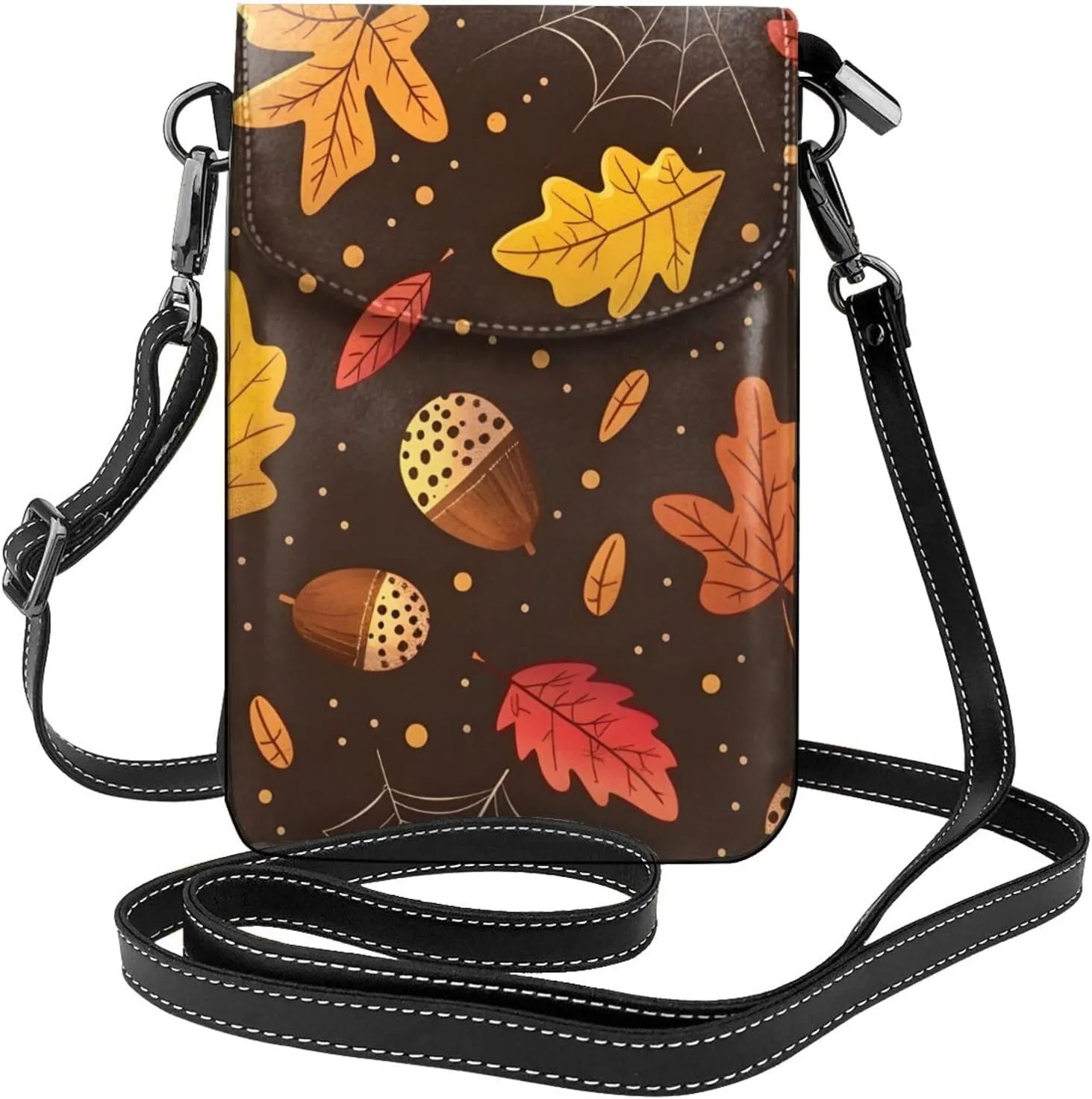 Maple Leaf Pinecone Patterns Small Crossbody Bags for Women Travel Cell Phone Pouch PU Leather Cross Body Bag Adjustable Shoulder Strap Phone Purses Lightweight Wallet Purse with Credit Card Slots
