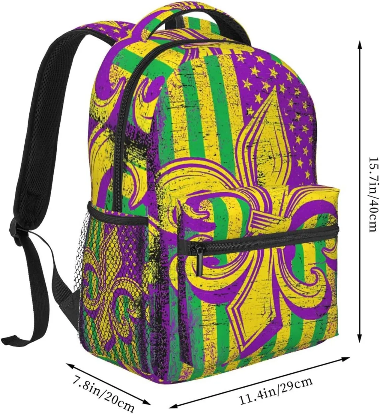 Mardi Gras American Flag Carnival Celebration Backpack Casual Laptop Backpack Lightweight Double Shoulder Bag Travel Daypack For Women Men