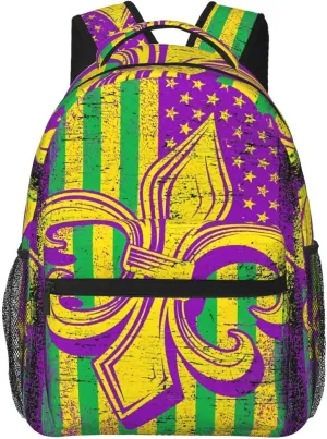 Mardi Gras American Flag Carnival Celebration Backpack Casual Laptop Backpack Lightweight Double Shoulder Bag Travel Daypack For Women Men