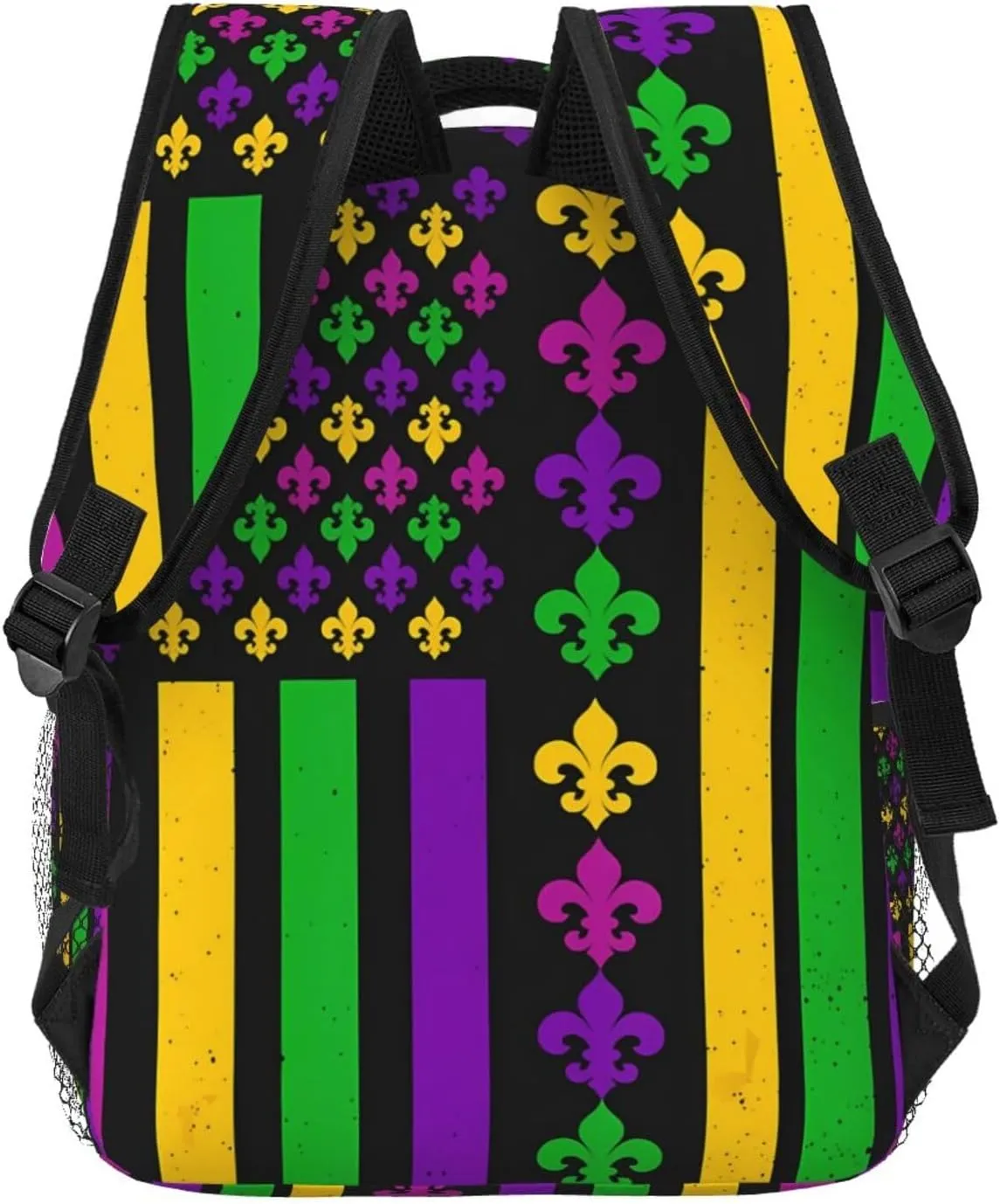 Mardi Gras American Flag Purple Green Yellow Backpack Casual Laptop Backpack Lightweight Double Shoulder Bag Travel Daypack For Women Men