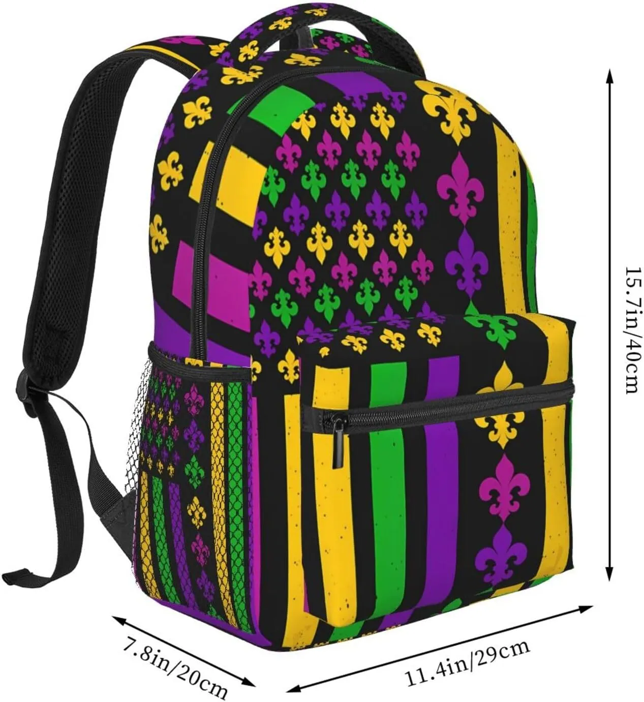 Mardi Gras American Flag Purple Green Yellow Backpack Casual Laptop Backpack Lightweight Double Shoulder Bag Travel Daypack For Women Men