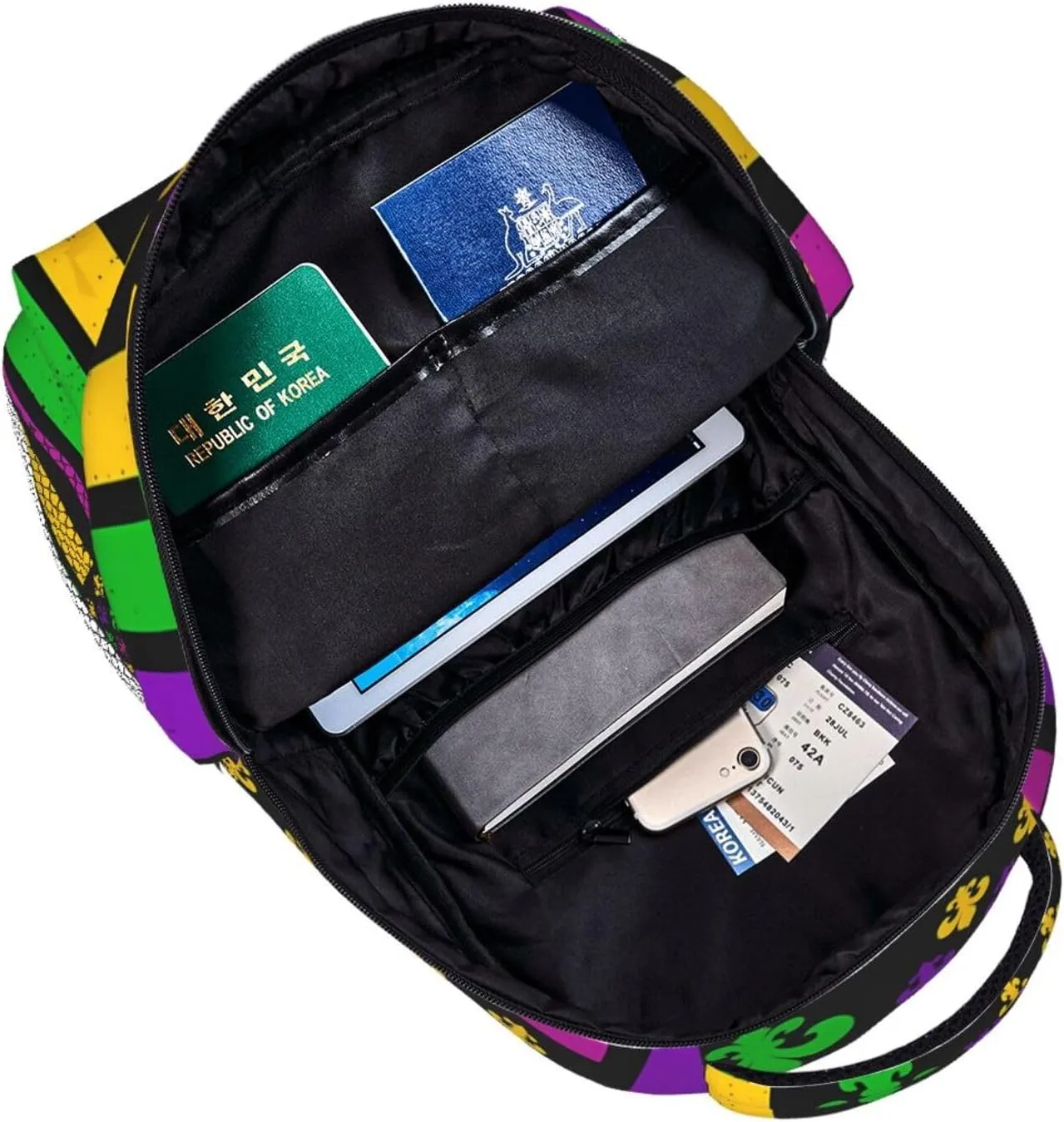 Mardi Gras American Flag Purple Green Yellow Backpack Casual Laptop Backpack Lightweight Double Shoulder Bag Travel Daypack For Women Men