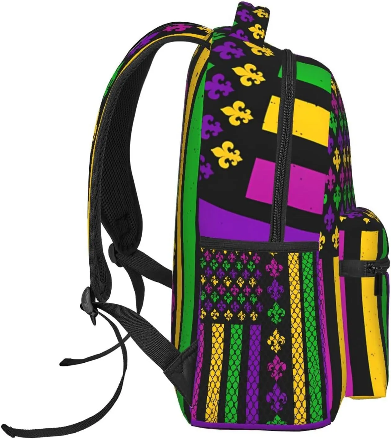 Mardi Gras American Flag Purple Green Yellow Backpack Casual Laptop Backpack Lightweight Double Shoulder Bag Travel Daypack For Women Men