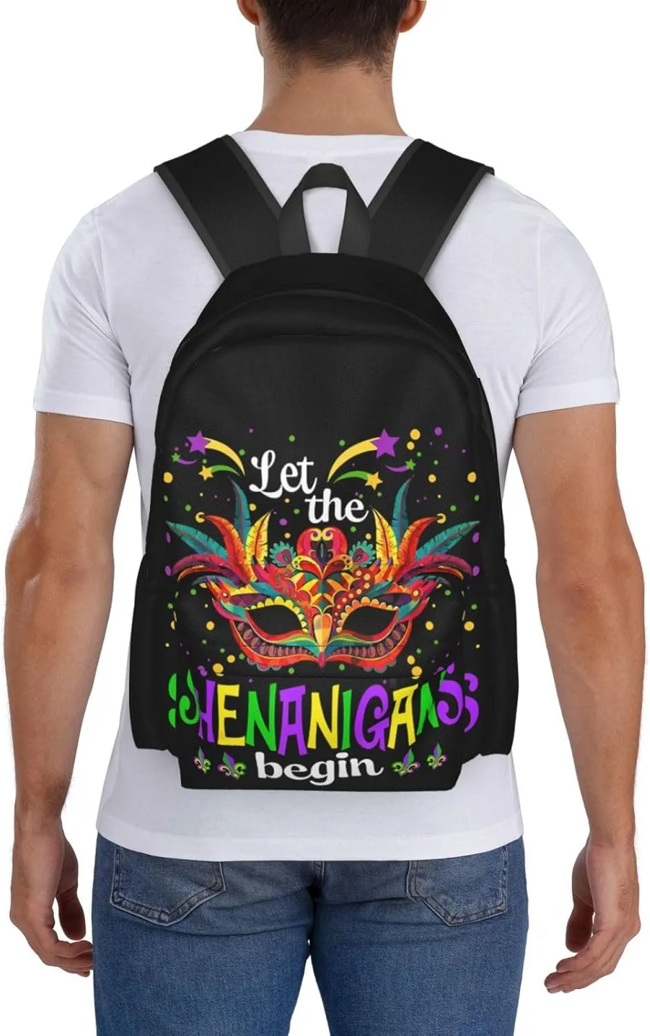 Mardi Gras Party Let The Shenanigans Begin Backpack Casual Laptop Backpack Large Capacity Double Shoulder Bag Travel Daypack For Women Men