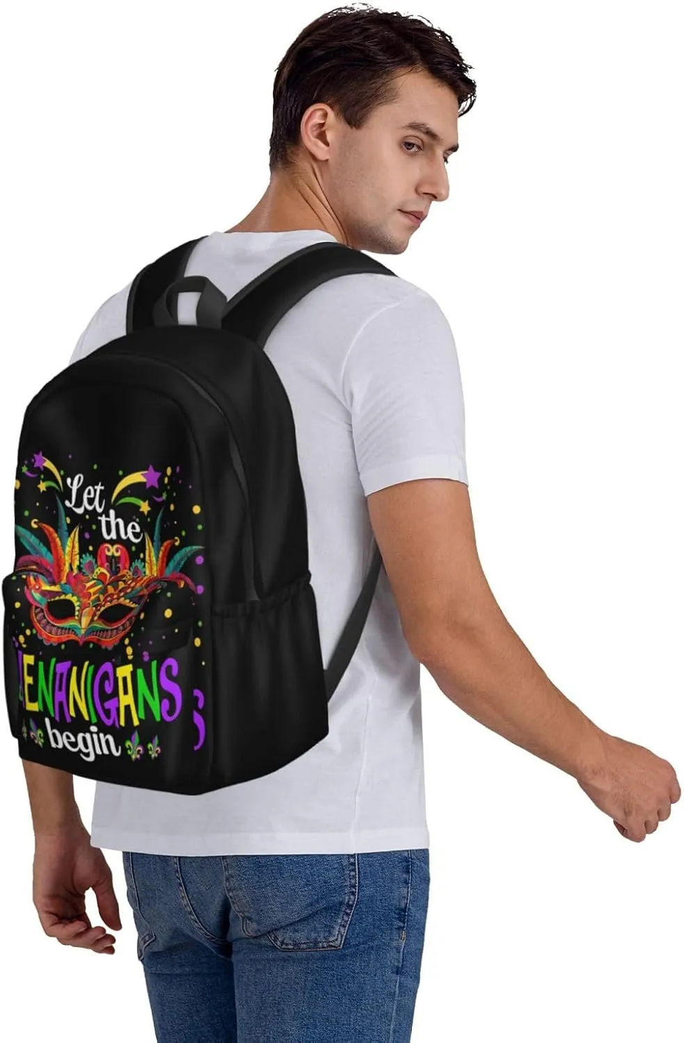 Mardi Gras Party Let The Shenanigans Begin Backpack Casual Laptop Backpack Large Capacity Double Shoulder Bag Travel Daypack For Women Men