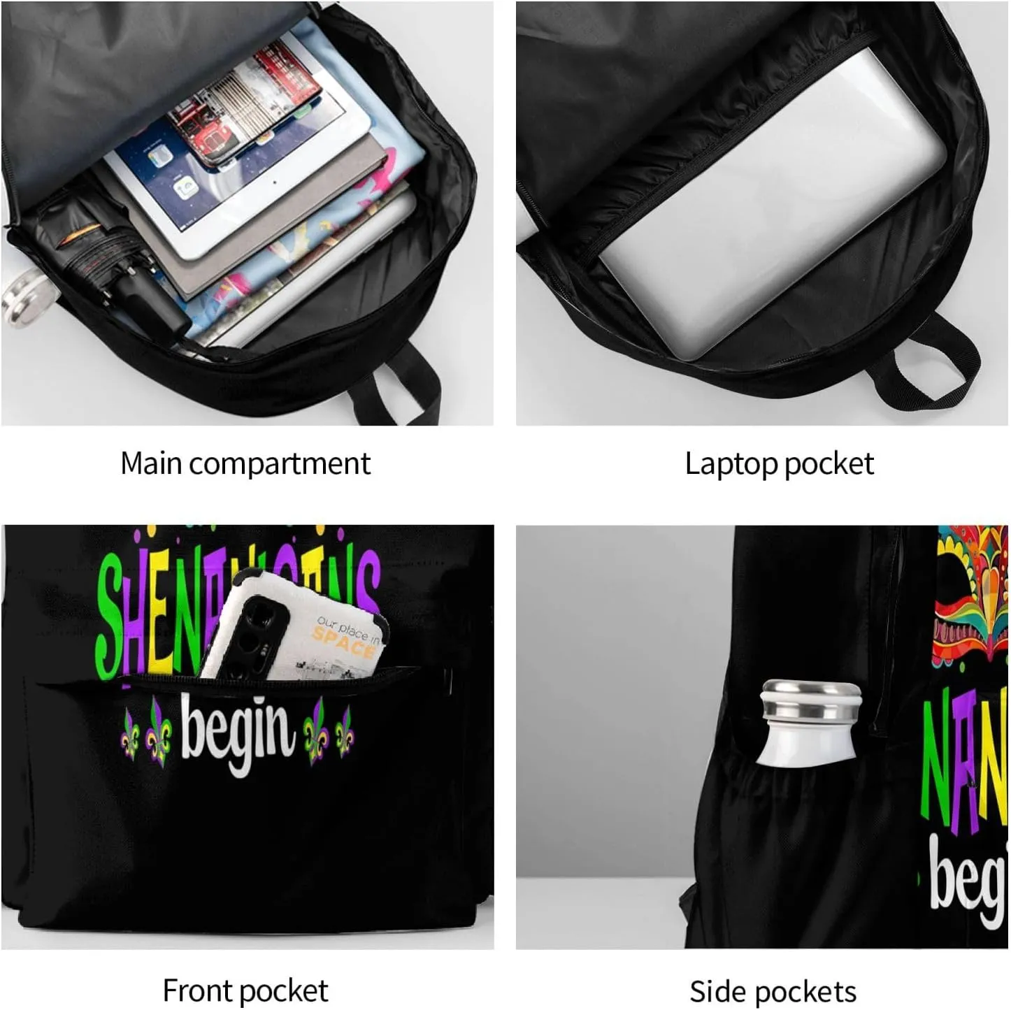 Mardi Gras Party Let The Shenanigans Begin Backpack Casual Laptop Backpack Large Capacity Double Shoulder Bag Travel Daypack For Women Men