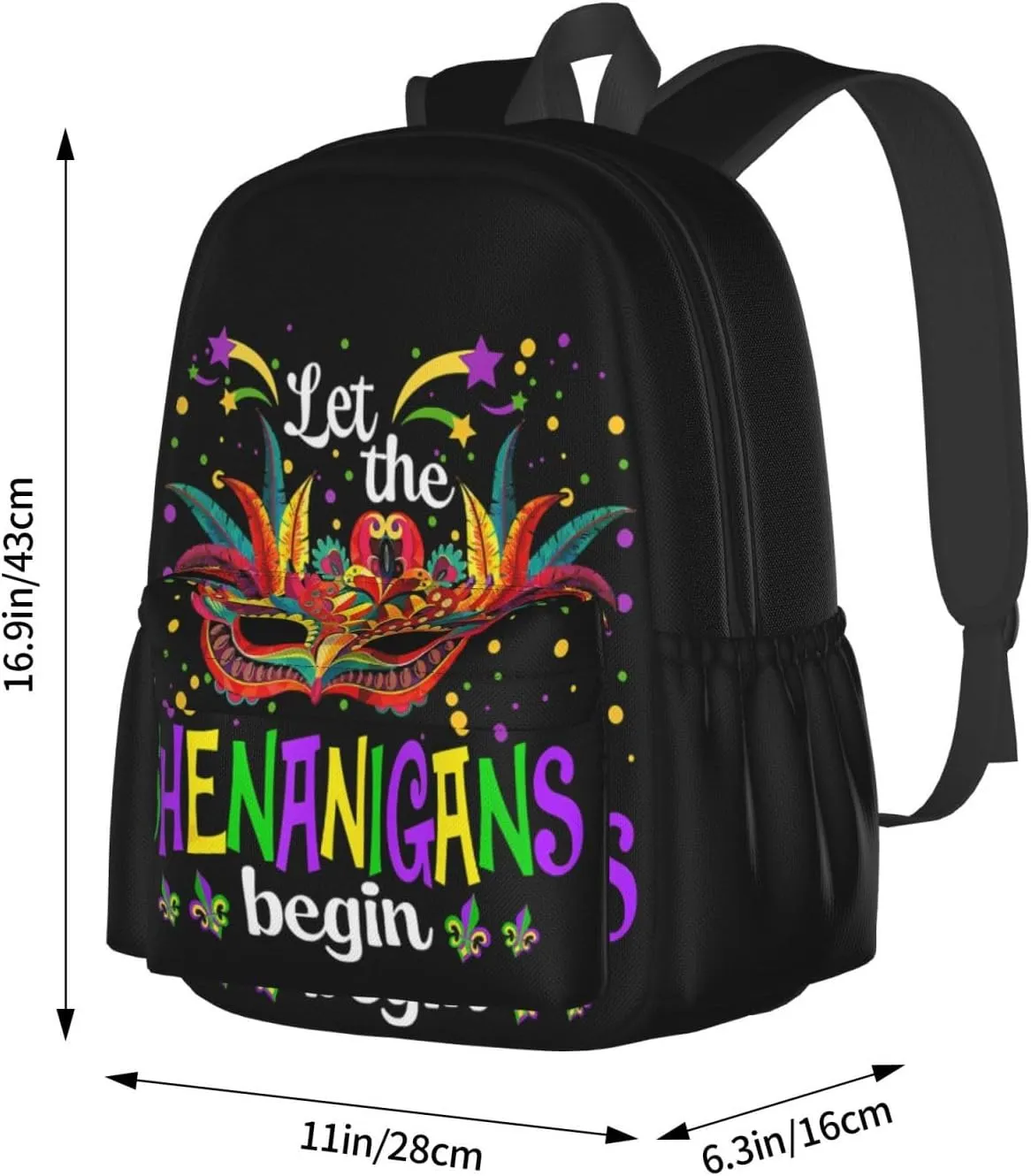 Mardi Gras Party Let The Shenanigans Begin Backpack Casual Laptop Backpack Large Capacity Double Shoulder Bag Travel Daypack For Women Men