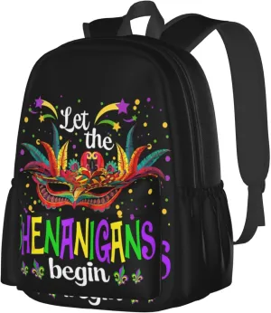 Mardi Gras Party Let The Shenanigans Begin Backpack Casual Laptop Backpack Large Capacity Double Shoulder Bag Travel Daypack For Women Men