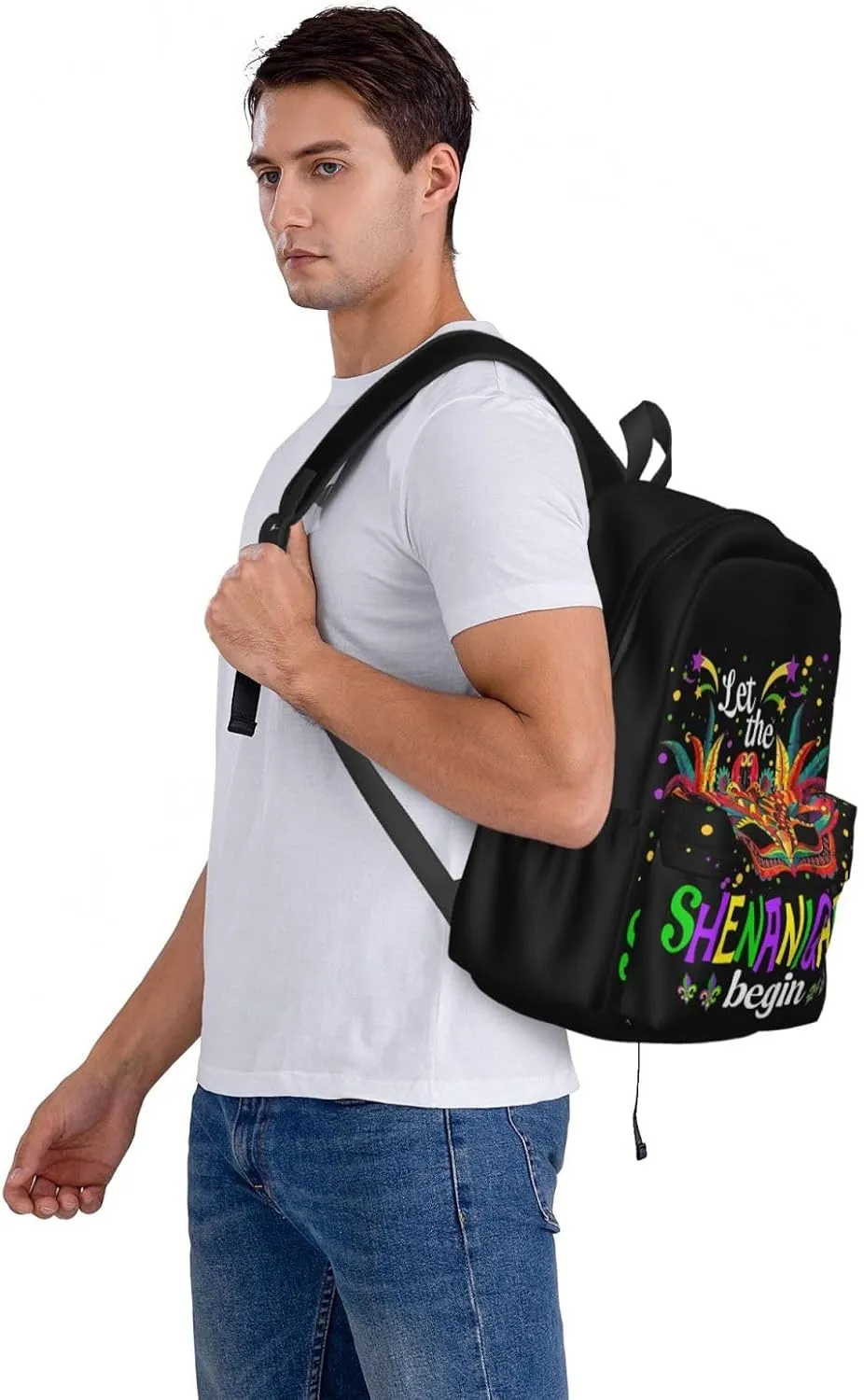 Mardi Gras Party Let The Shenanigans Begin Backpack Casual Laptop Backpack Large Capacity Double Shoulder Bag Travel Daypack For Women Men