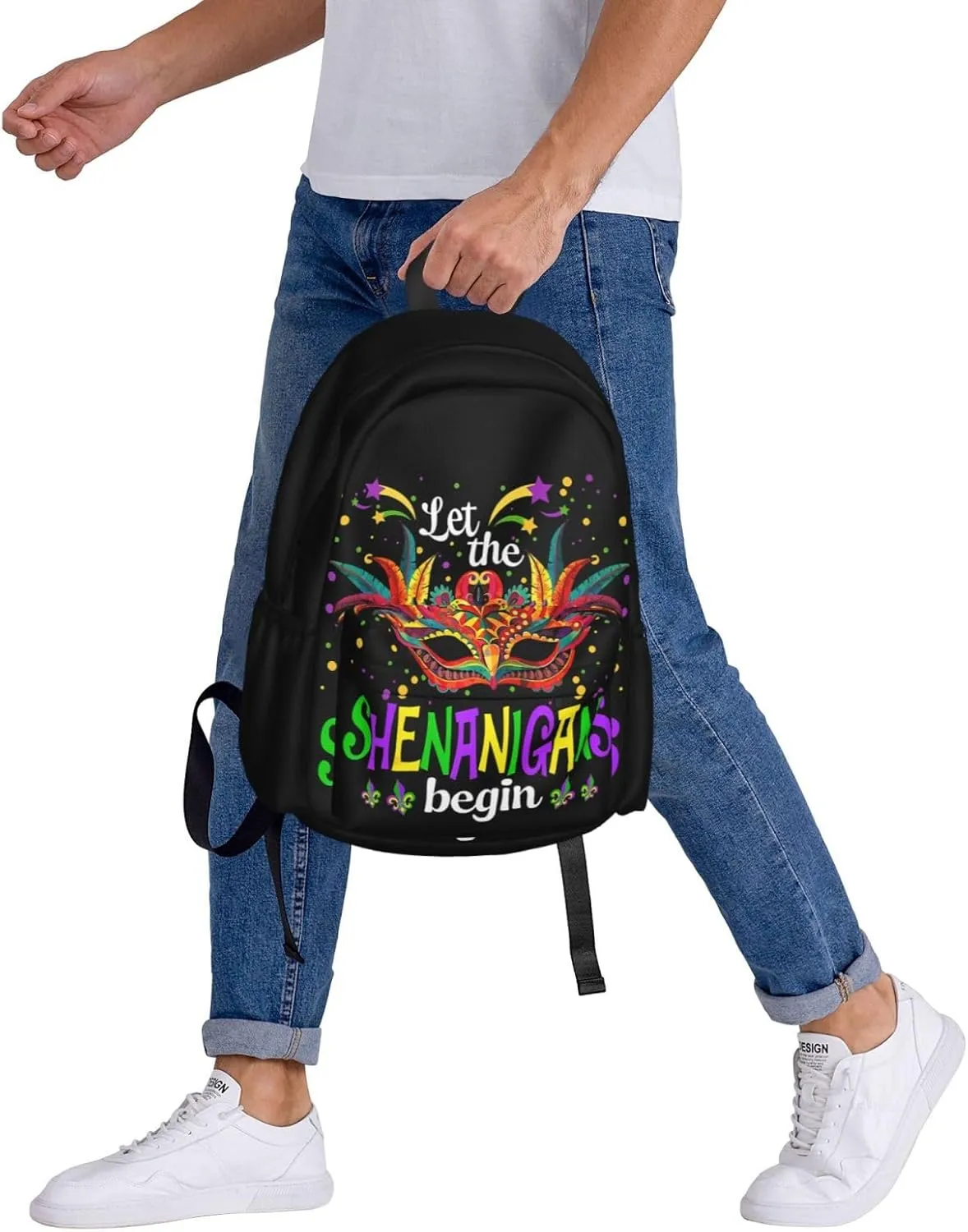 Mardi Gras Party Let The Shenanigans Begin Backpack Casual Laptop Backpack Large Capacity Double Shoulder Bag Travel Daypack For Women Men