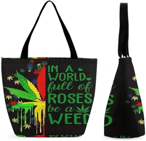 Marijuana Leaf Rasta Colors Print Large Fashion Totes Bag Women's Casual Purses Work Handbags Shopping Bag