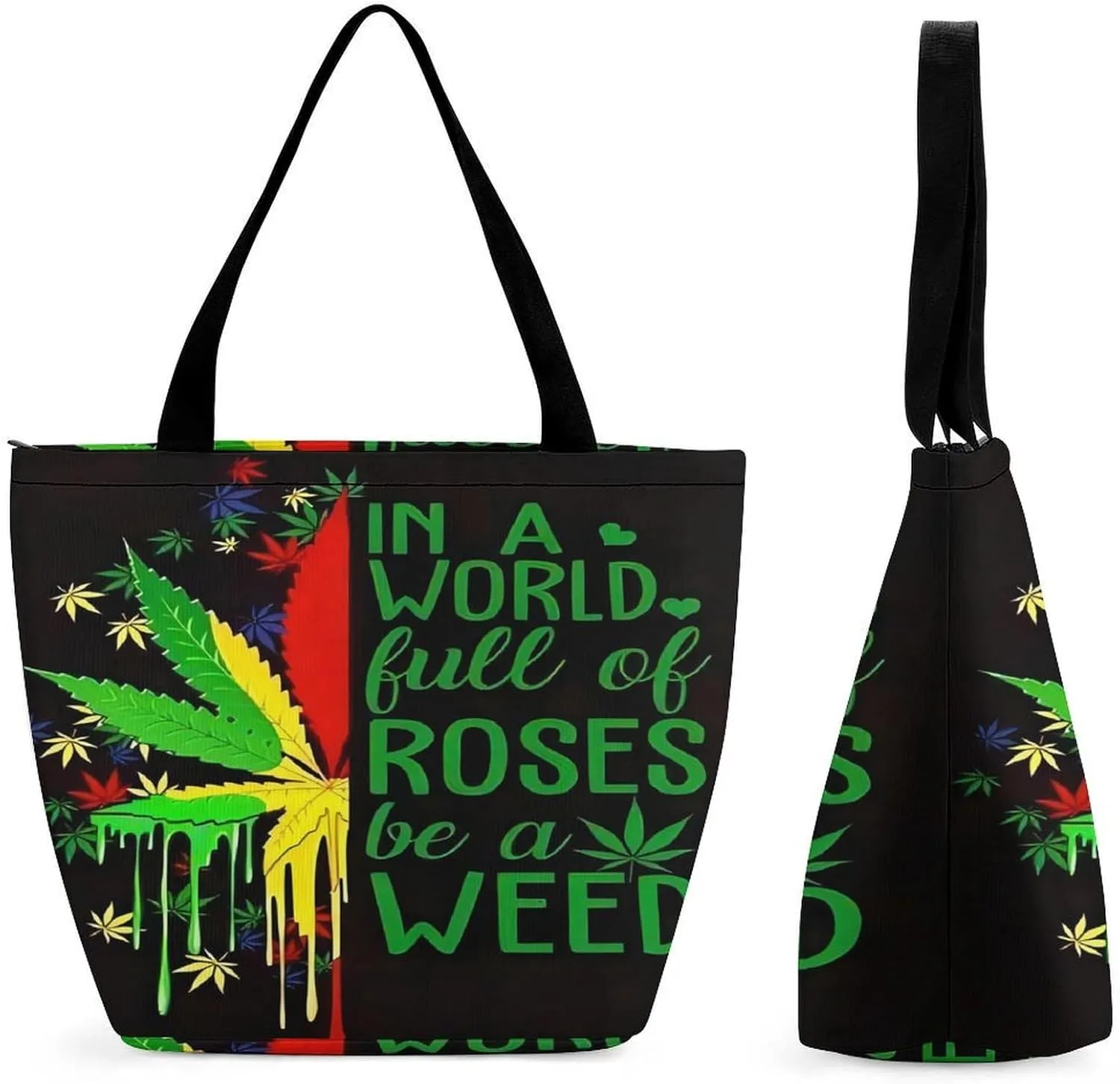 Marijuana Leaf Rasta Colors Print Large Fashion Totes Bag Women's Casual Purses Work Handbags Shopping Bag