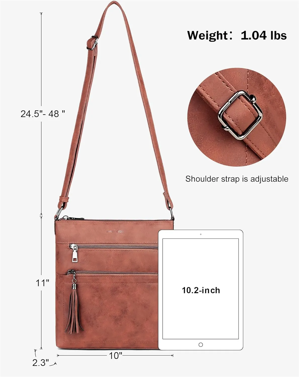 MASINTOR Crossbody Purses for Women, Multi Pocket Casual Crossbody Bag, Adjustable Strap Shoulder Bag with Tassel