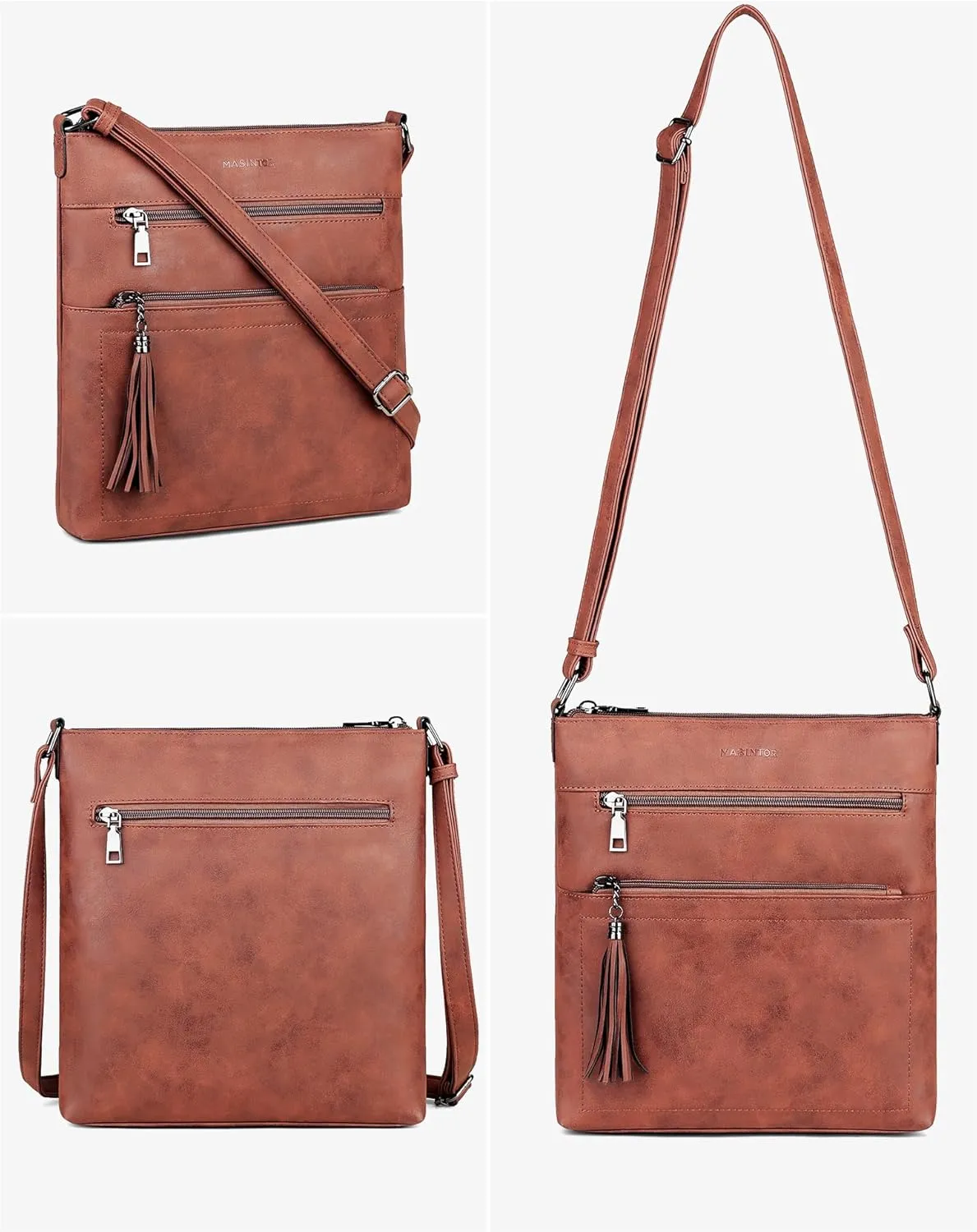 MASINTOR Crossbody Purses for Women, Multi Pocket Casual Crossbody Bag, Adjustable Strap Shoulder Bag with Tassel