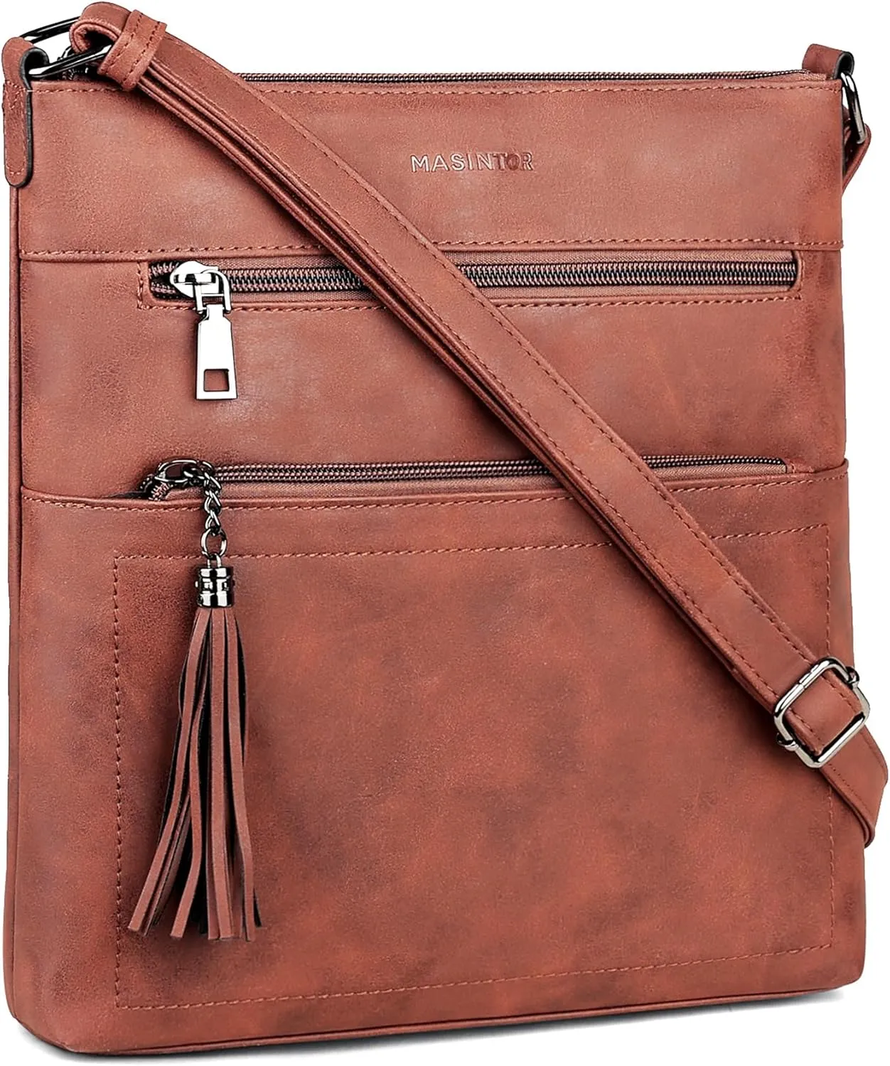 MASINTOR Crossbody Purses for Women, Multi Pocket Casual Crossbody Bag, Adjustable Strap Shoulder Bag with Tassel