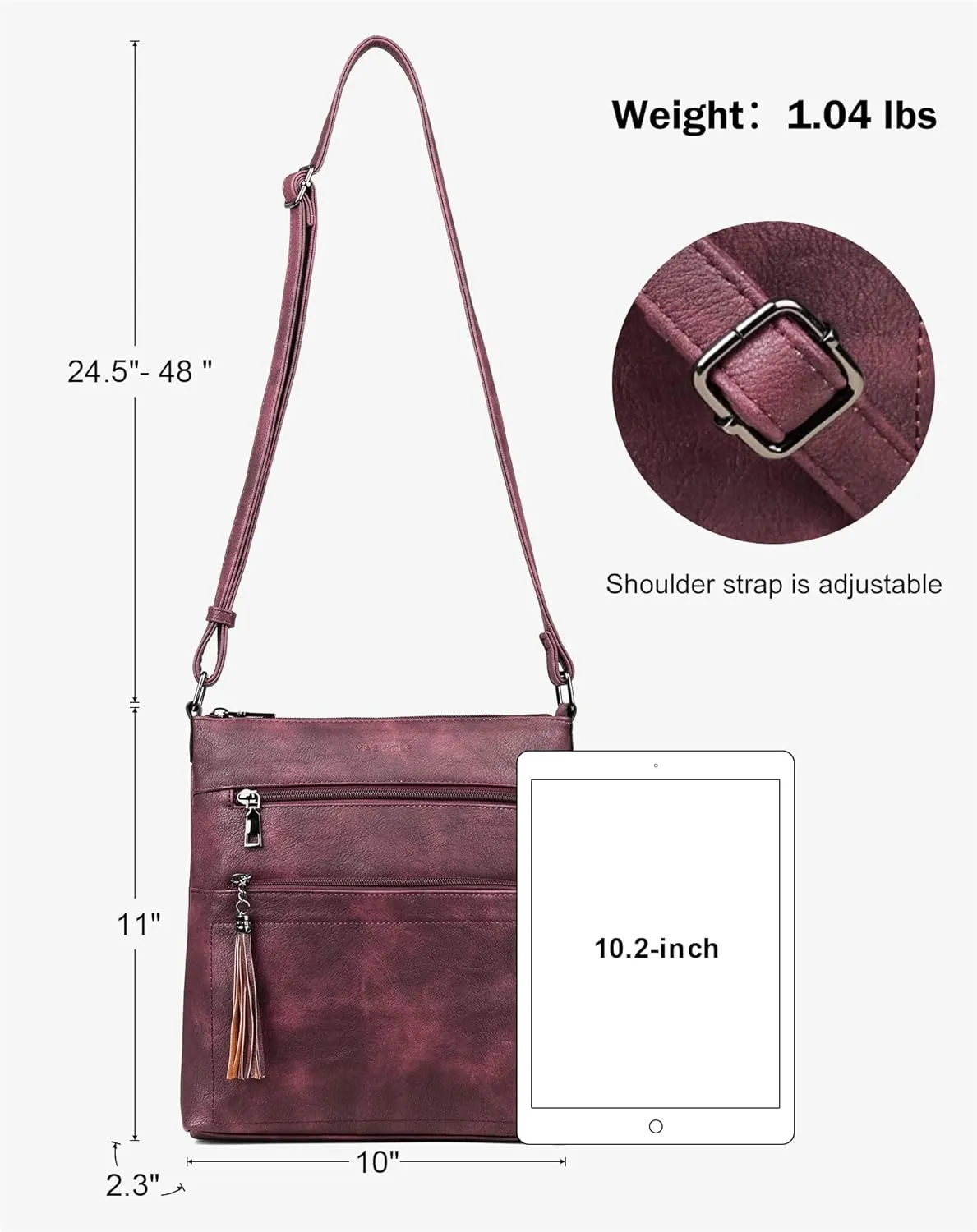 MASINTOR Crossbody Purses for Women, Multi Pocket Casual Crossbody Bag, Adjustable Strap Shoulder Bag with Tassel