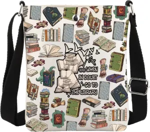 MBMSO Book Lover Gifts for Bibliophiles When in Doubt Go to the Library Purse Funny Bookaholic Gifts Librarian Crossbody Bag