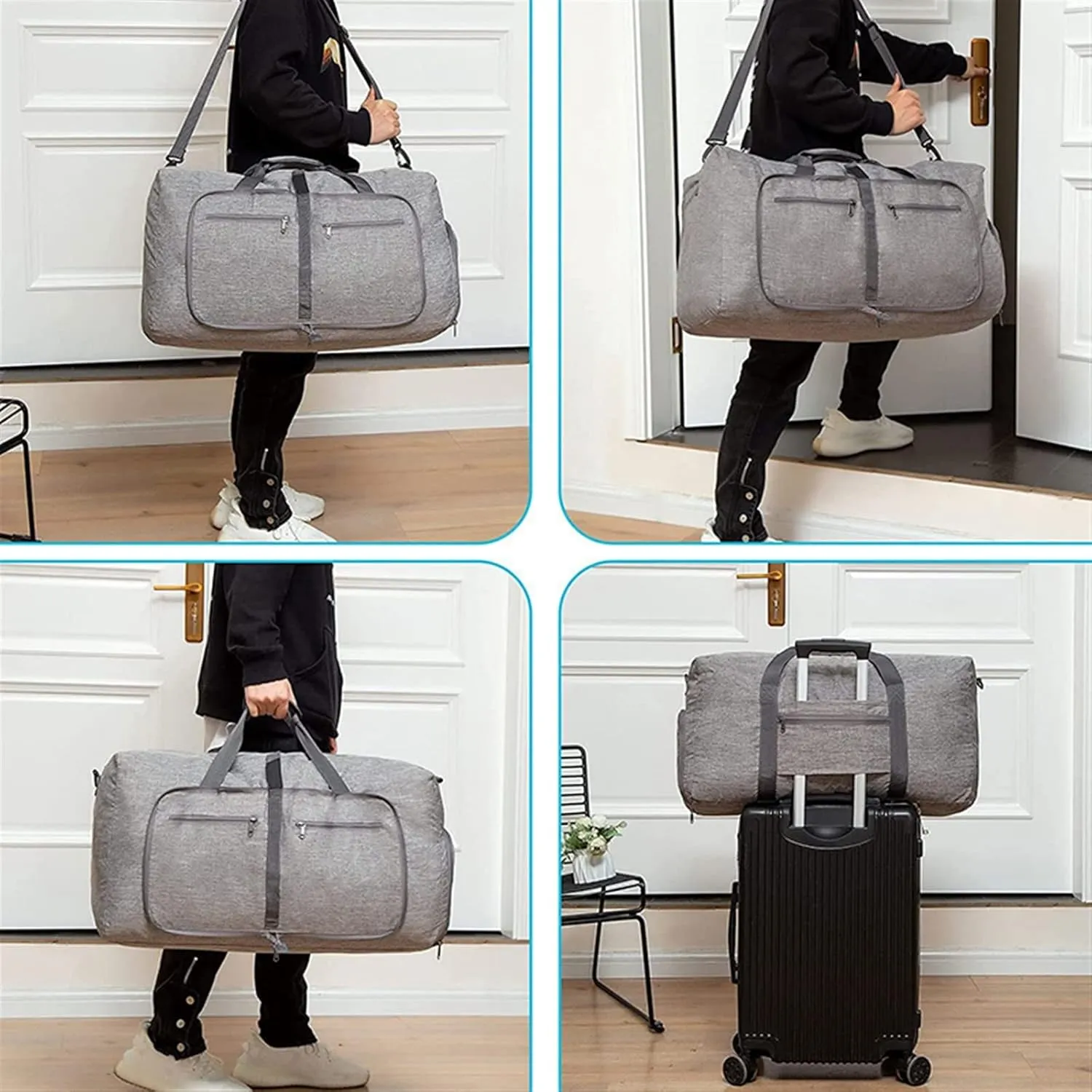 Men's and Women's Foldable Large Capacity Sports Fitness Training Tote Backpack Large Yoga Organizer Shoe Compartment (Black)