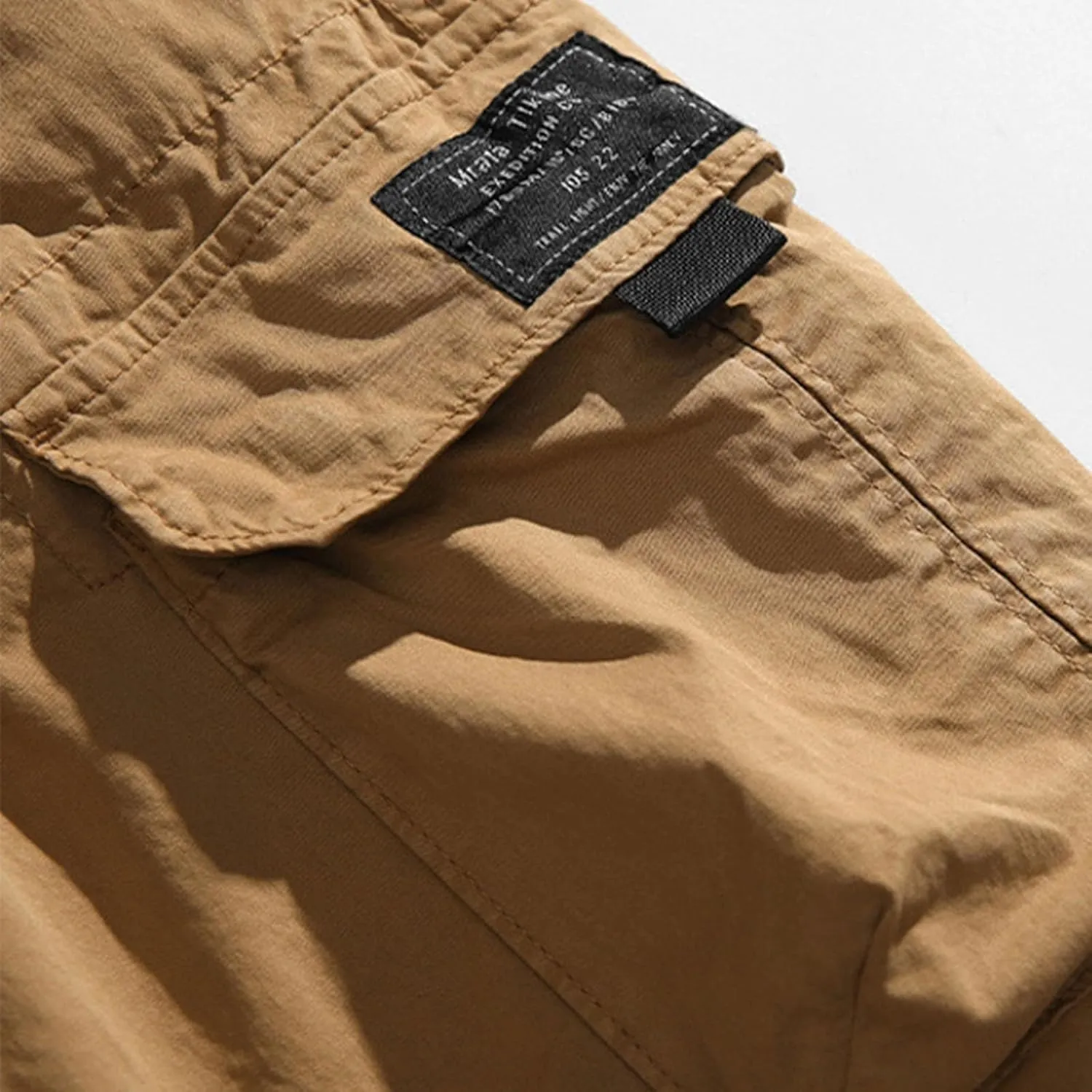 Mens Cargo Pants Drawstring Elastic Waist Work Joggers for Men Outdoor Camping Travel Trousers with Pocket