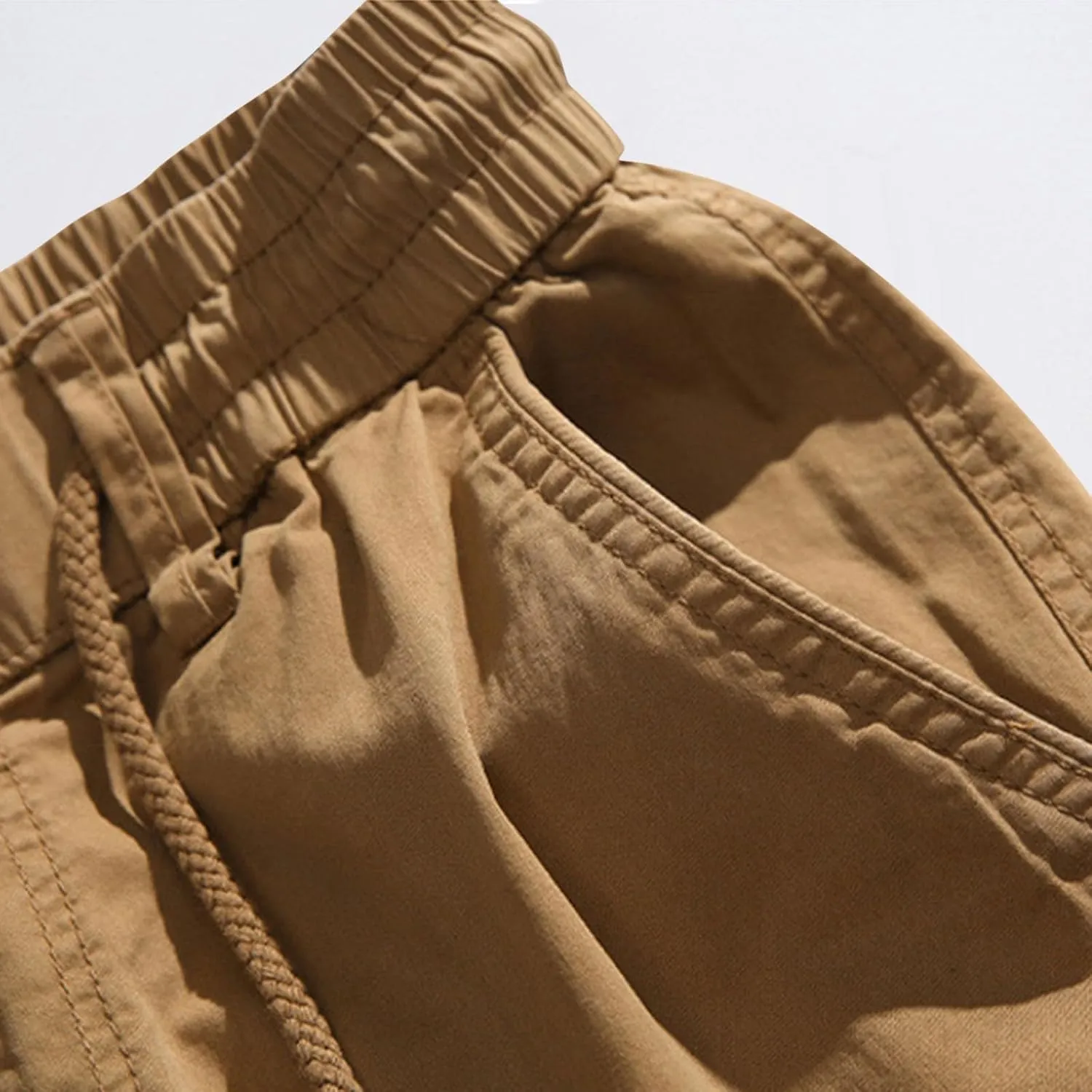 Mens Cargo Pants Drawstring Elastic Waist Work Joggers for Men Outdoor Camping Travel Trousers with Pocket
