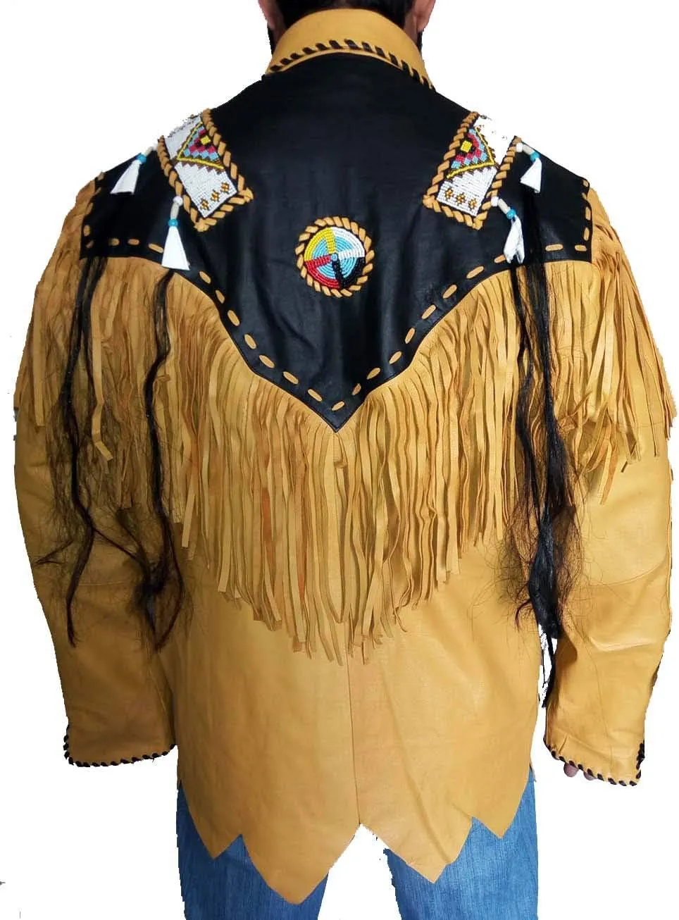 Men's Cowboy Suede Leather Jacket Western Coat Fringes Beads American Jackets