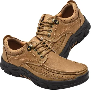 Men's Hiking Shoes Casual Sports Shoes Comfortable Leather Work Shoes Outdoor Camping Trekking Shoes