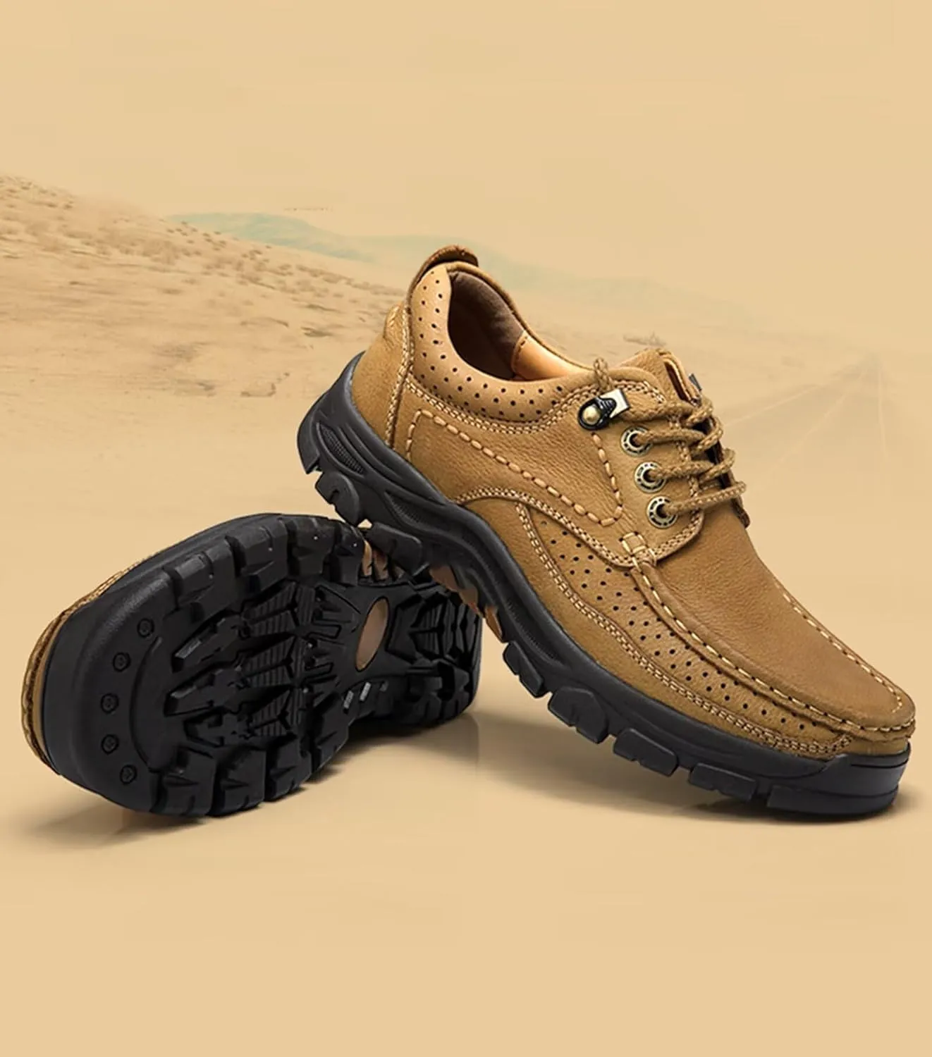 Men's Hiking Shoes Casual Sports Shoes Comfortable Leather Work Shoes Outdoor Camping Trekking Shoes