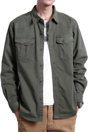 Men's Multi Pockets Work Shirts Relaxed Fit Cotton Button Down Long Sleeves Shirts