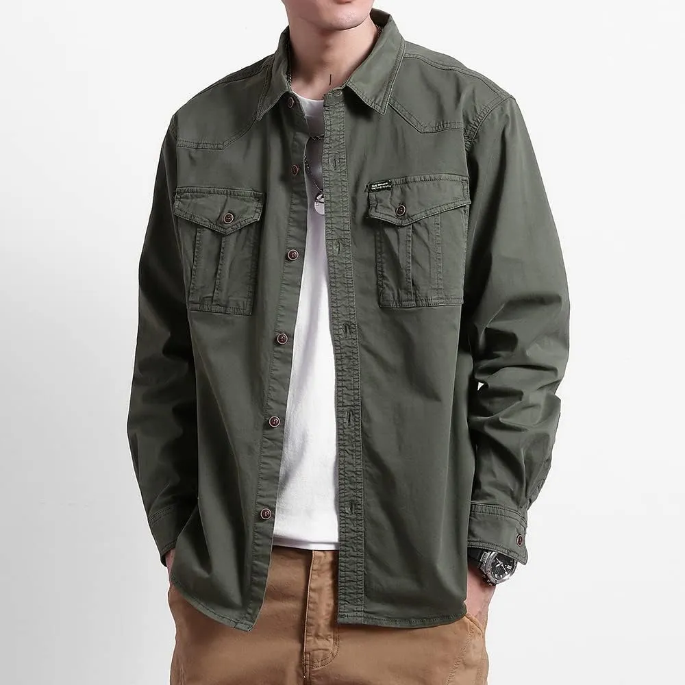 Men's Multi Pockets Work Shirts Relaxed Fit Cotton Button Down Long Sleeves Shirts