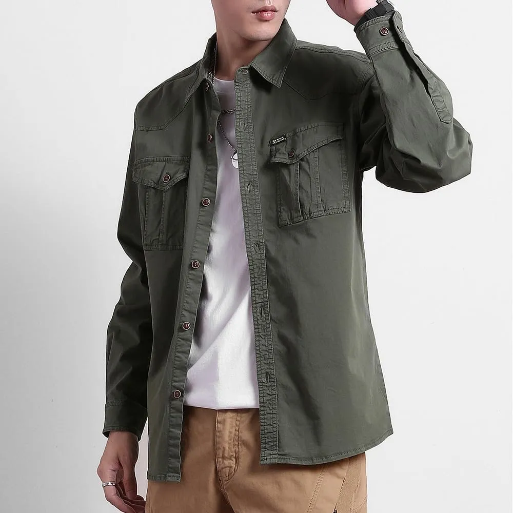 Men's Multi Pockets Work Shirts Relaxed Fit Cotton Button Down Long Sleeves Shirts