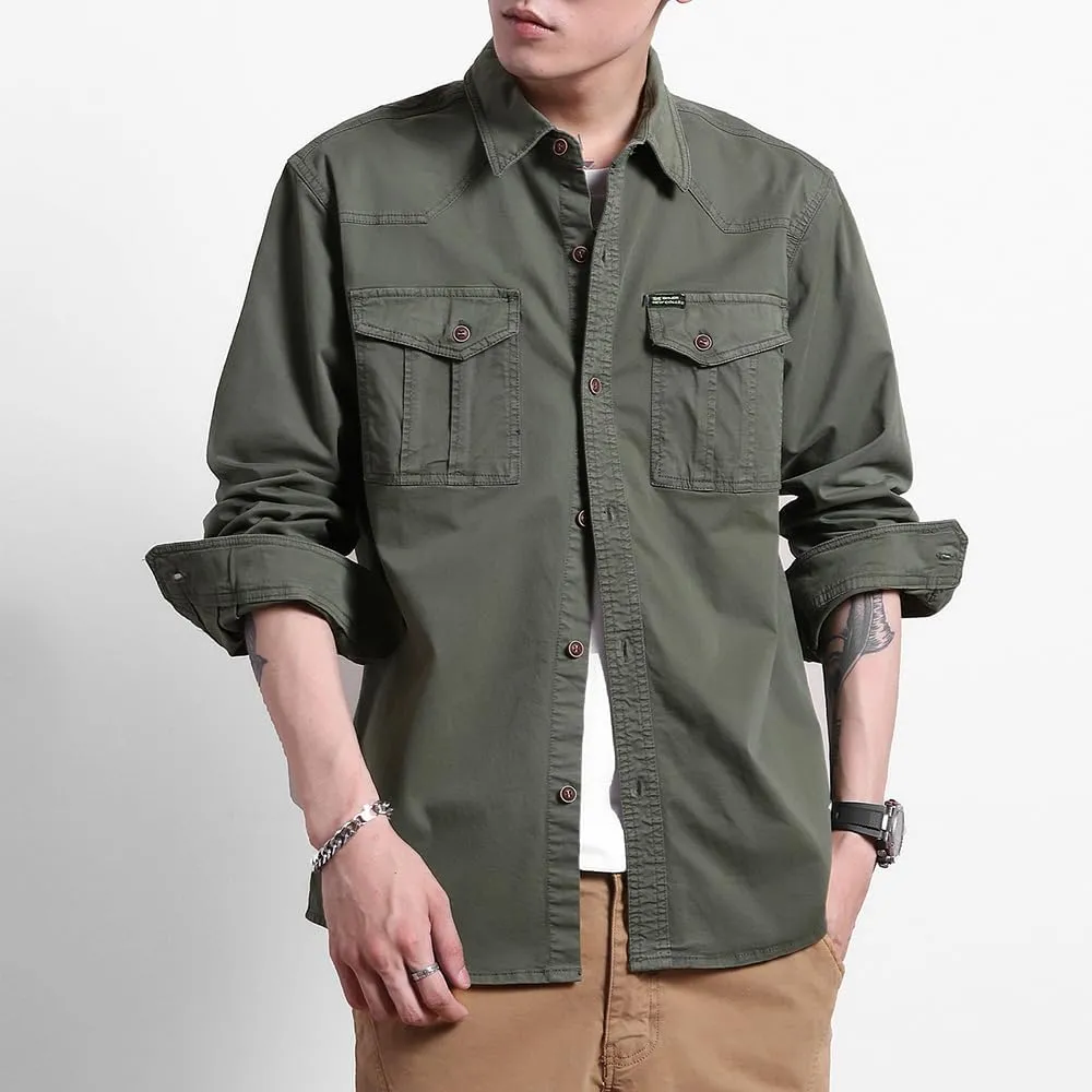 Men's Multi Pockets Work Shirts Relaxed Fit Cotton Button Down Long Sleeves Shirts