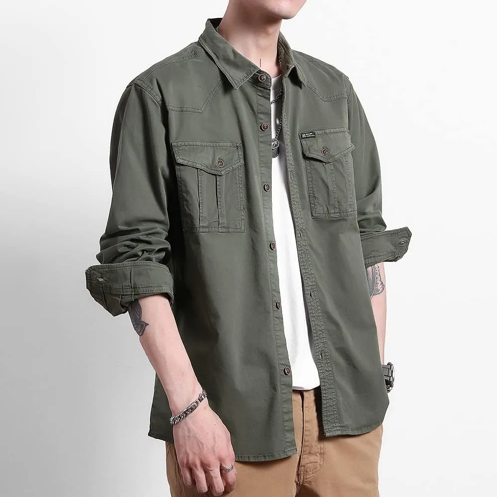 Men's Multi Pockets Work Shirts Relaxed Fit Cotton Button Down Long Sleeves Shirts