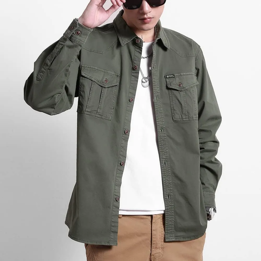 Men's Multi Pockets Work Shirts Relaxed Fit Cotton Button Down Long Sleeves Shirts