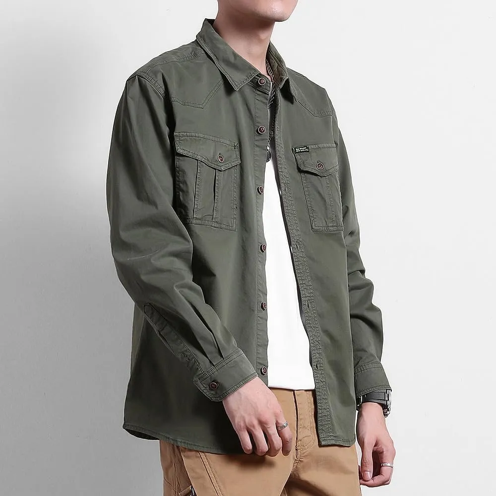 Men's Multi Pockets Work Shirts Relaxed Fit Cotton Button Down Long Sleeves Shirts